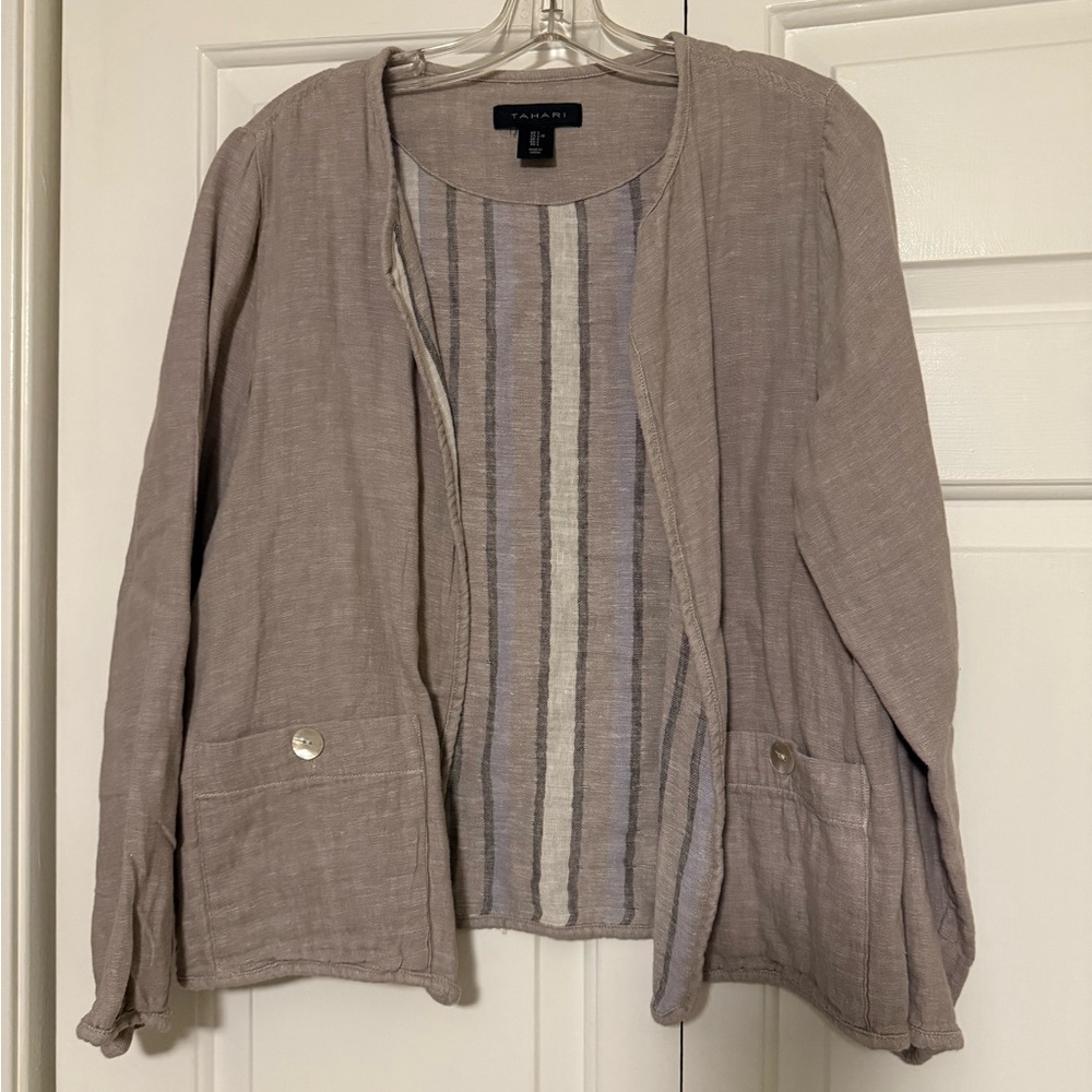 Tahari Tan Blazer Lightweight Minimalist Suit Jacket